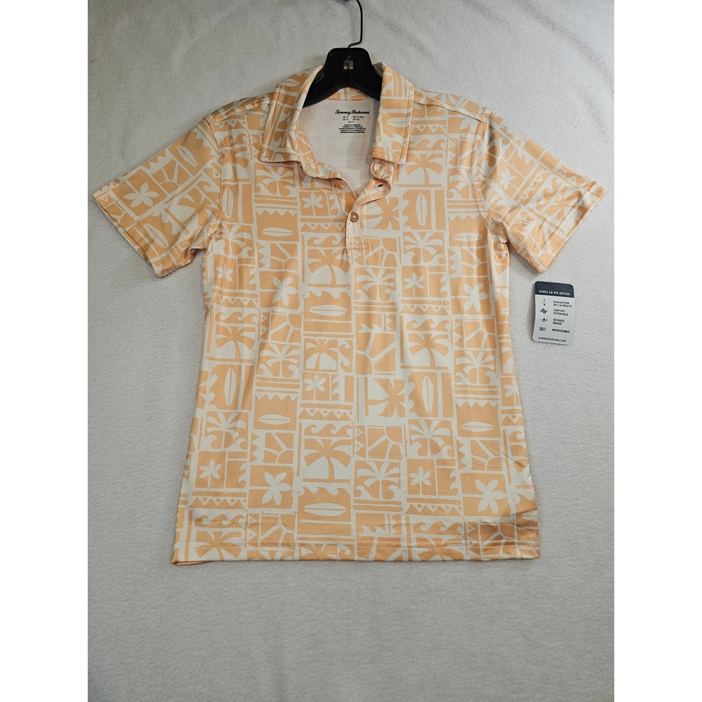 Tommy Bahama Boys Orange Tropical Palm Surfboard Active Polo Shirt Size 12 NEW
